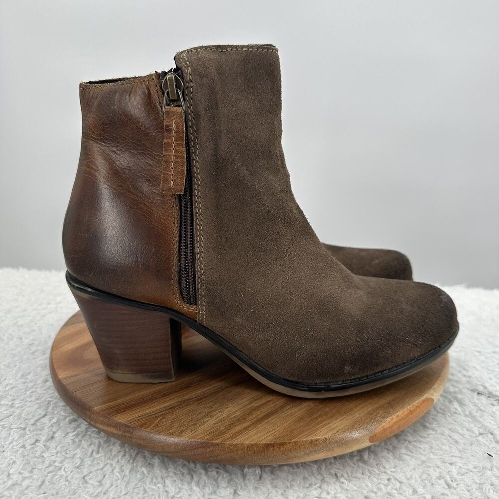 Roan Bed Stu Boots Womens 10 Brown Mixed Leather Bootie Lina Distressed Zip Heel